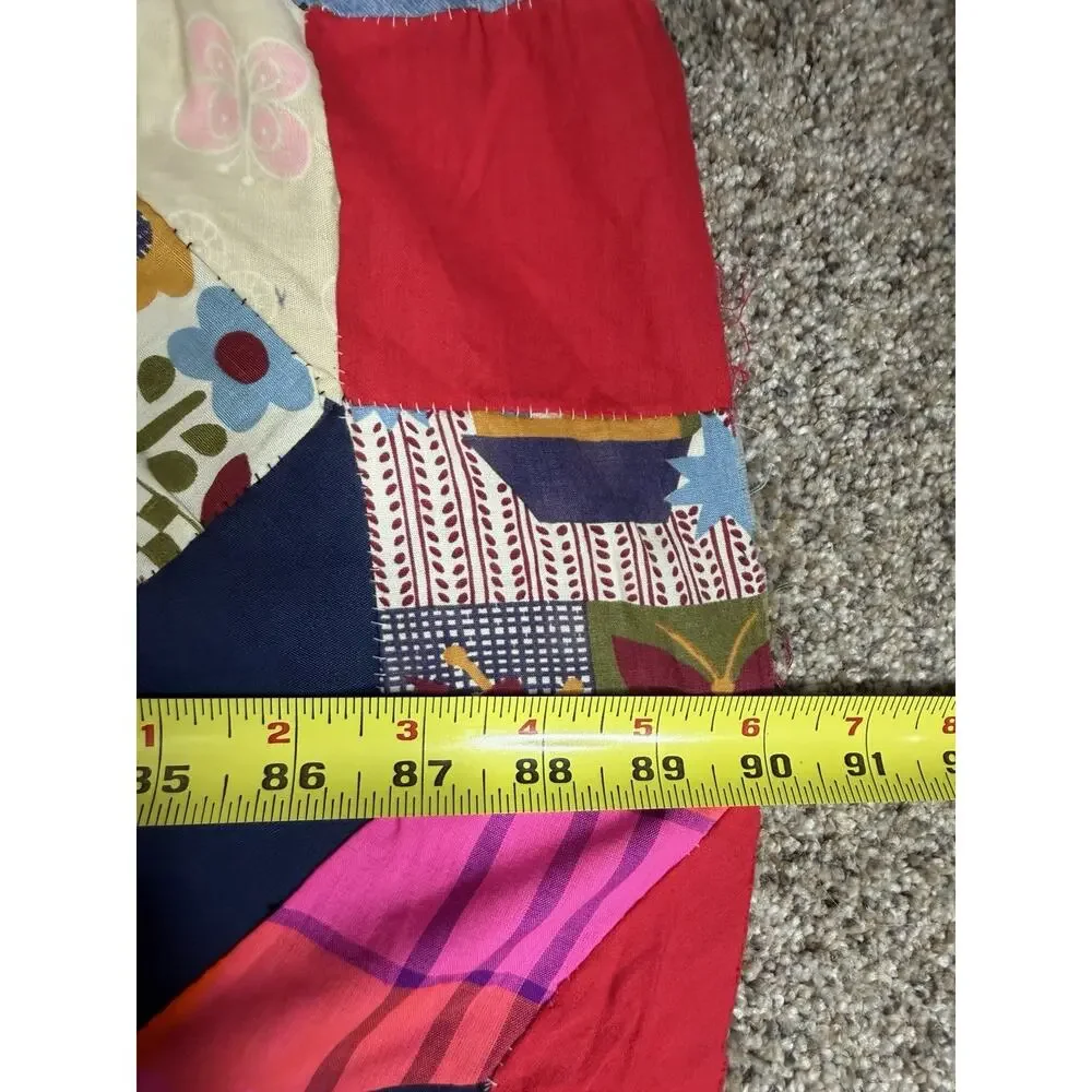 VINTAGE CRAZY QUILT TOP Kaleidoscope 8 Point Star COLORFUL Quilt OOAK Hand Sewn